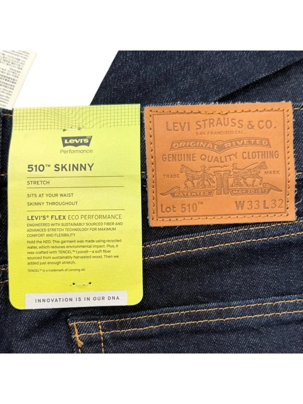 Levis Premium Mens 33x32 Jeans 511 Skinny Dark Wash NEW - Picture 5 of 9